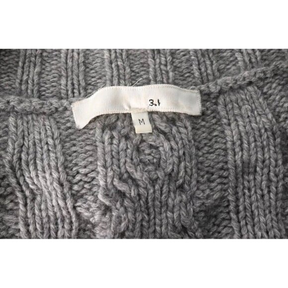 3.1 Phillip Lim Women’s Medium Gray Cable Knit Cashmere Cardigan Button Sweater - Picture 3 of 9